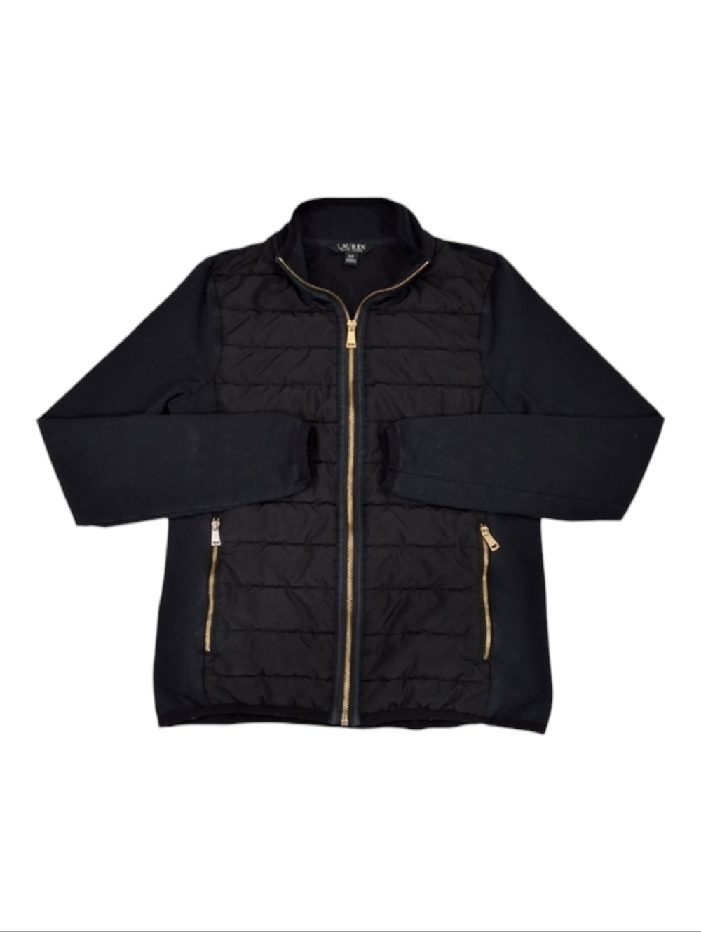 LRL Ralph Lauren~Women Quilted Fitted Zip Up Jacket~Black Water Resistant~SMALL